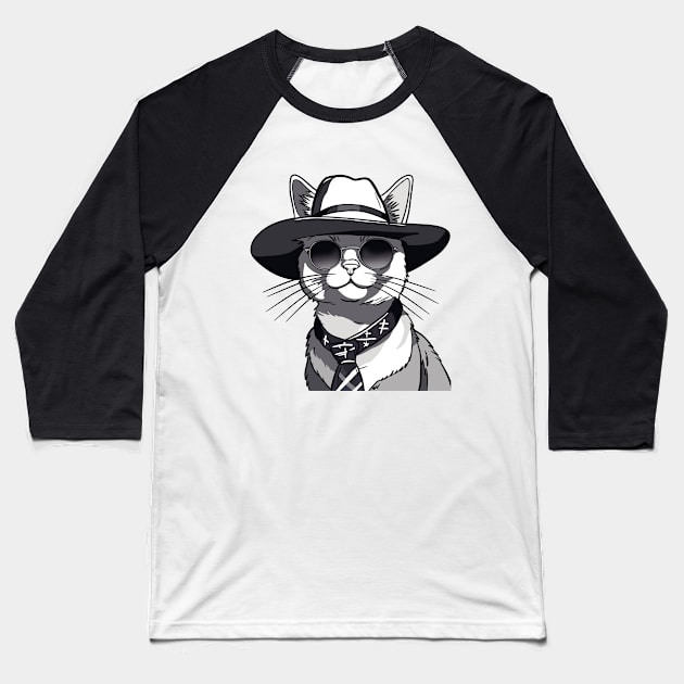 Noir Whisker Sleuth Baseball T-Shirt by FallenClock